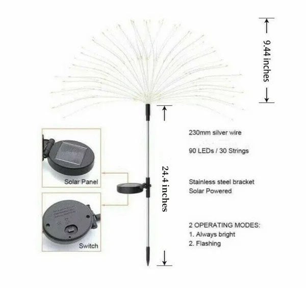 Solar Firework String Lights | 90 LEDs, Dual Lighting Modes | IP65 Weatherproof, Solar-Powered Garden Lighting 8