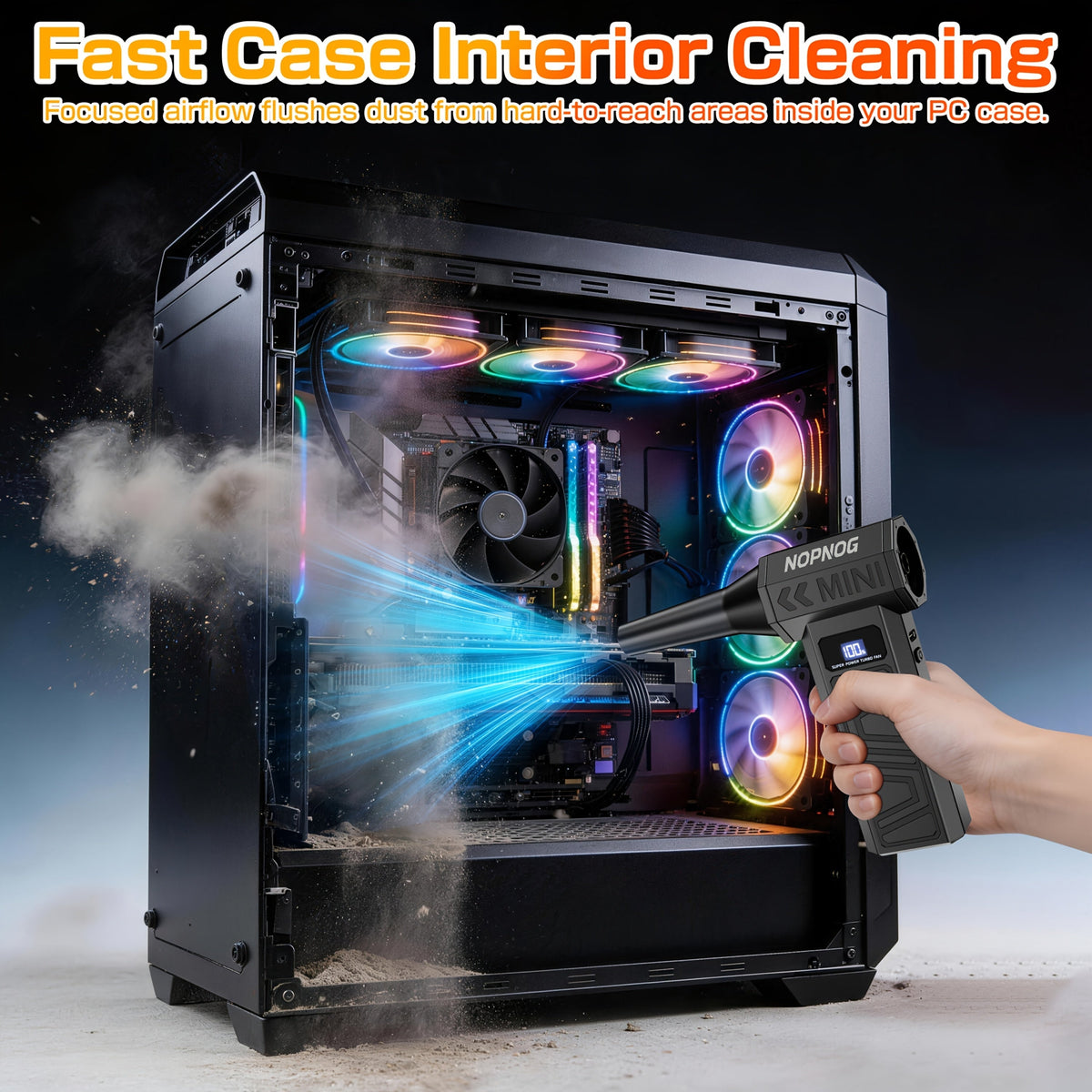 Electric Air Duster & Mini Vacuum Cleaner | 130,000 RPM Brushless Motor | 2x 4000 mAh Battery, USB-C Fast Charging 7
