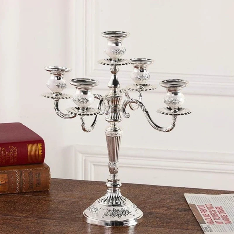 5-Arm Candle Holder Alloy Adjustable Arms Floral Detail with Weighted Base 22