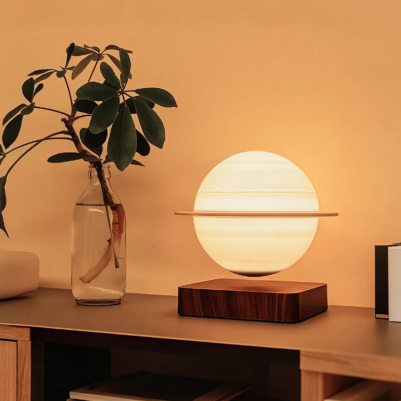 Levitating Planet Lamp, ABS/PLA Globe | Moon or Saturn, Oak/Walnut Base | Magnetic 360° Rotation, 3 Light Colours 10