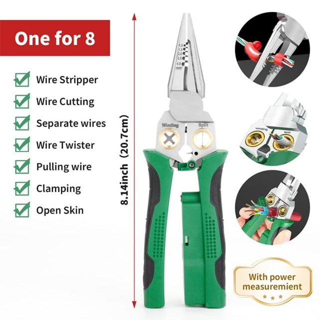 Wire Stripper Pliers 8-in-1 | Built-In Voltage Tester & Wire Crimper | Stainless Steel Heavy Duty Electrical Tool 3