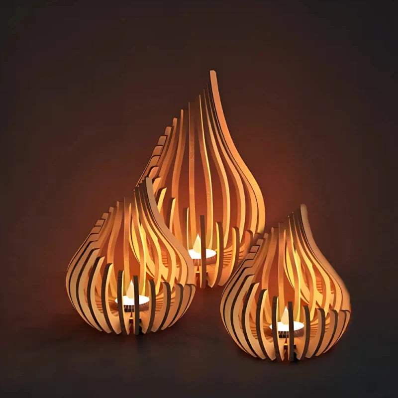 Wooden Teardrop Candle Holder, 16.5-29.5 cm | Hollow Carved Shadow Design | DIY Puzzle Assembly, Available in 4 Sizes 6