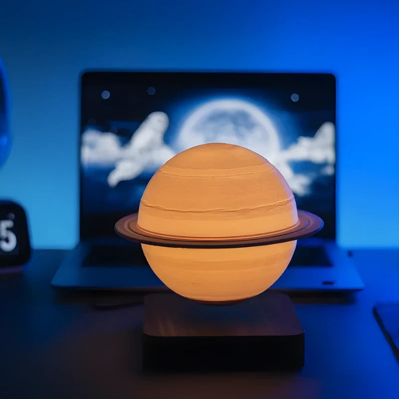 Levitating Planet Lamp, ABS/PLA Globe | Moon or Saturn, Oak/Walnut Base | Magnetic 360° Rotation, 3 Light Colours 11