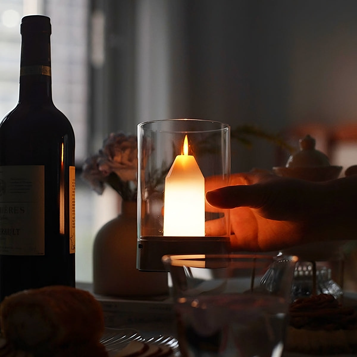 Flameless LED Candle Lamp 8.6 x 13 cm | Warm White Flicker, Hand Gesture Control | USB Rechargeable, No Flame or Smoke 1