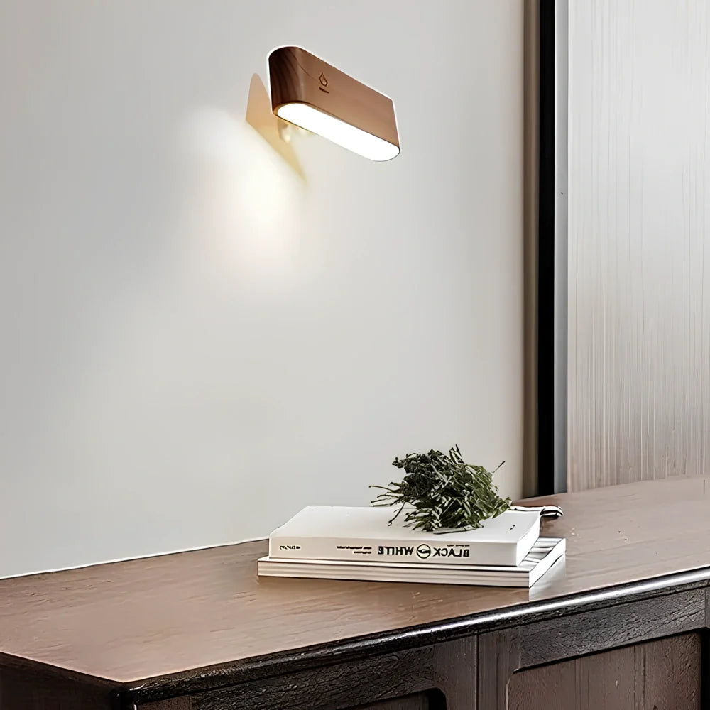 Rotatable Wall Light Wood 12 cm | Rounded or Rectangular, Ash or Walnut | 360° Swivel, Touch Dimmable, Rechargeable 2