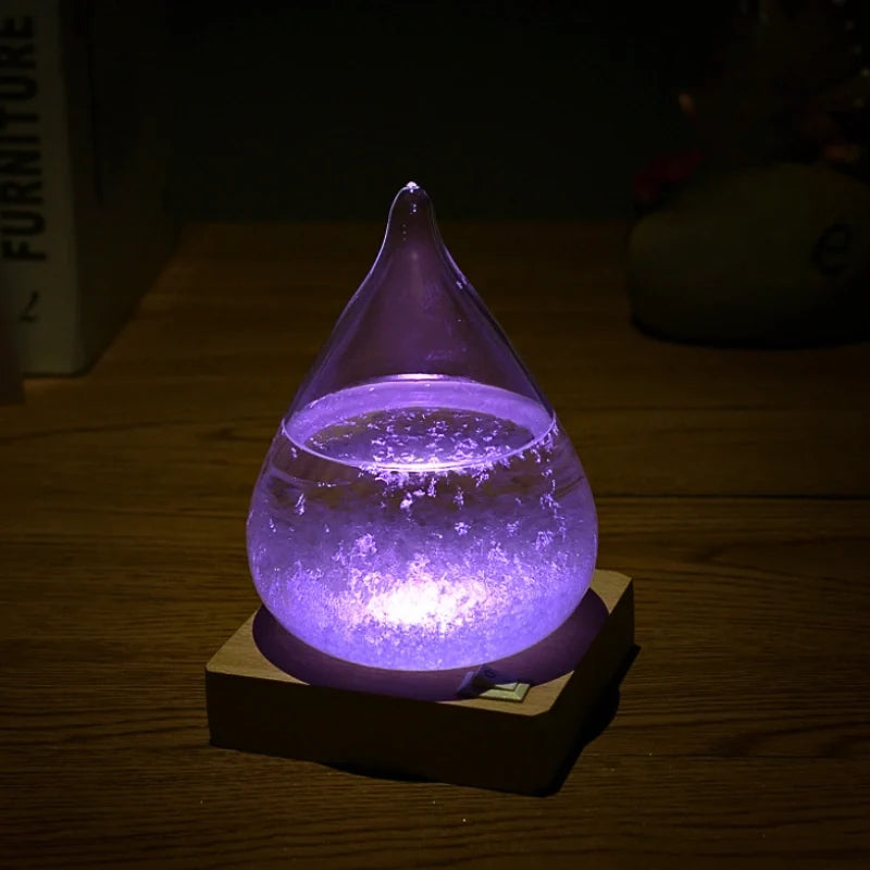 Crystal Weather Lamp Glass & Wood | Water Drop or Cube Shape, USB or Battery Powered | 7-Colour LED, Crystals React to Temperature 3