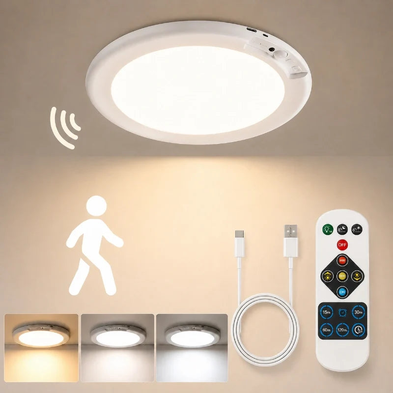 Motion Sensor Ceiling Light | Wireless Magnetic Install | Rechargeable 8000mAh Battery Up to 6 Months Sensor Mode 9