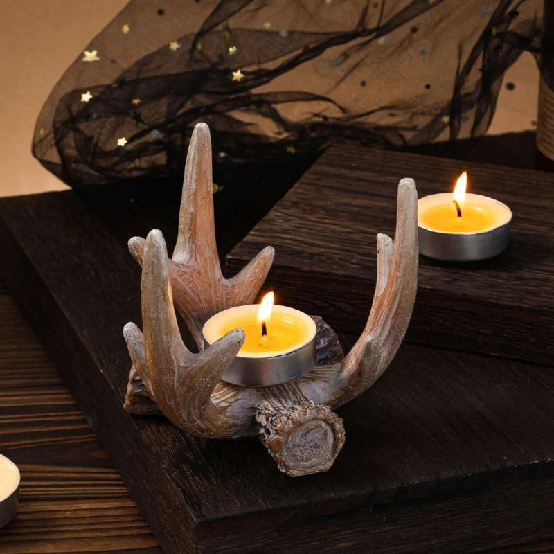 Resin Candle Holder 9 x 9 x 9 cm | Antler Design, Carved Detail | Casts Soft Ambient Shadows for Calm, Reflective Spaces 2