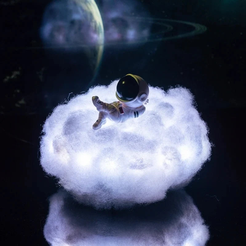 Cloud Lamp with Astronaut Figure, ABS and Cotton, 20 cm | 12 Colour LED, Remote Control | Cosy Ambient Night Light 1
