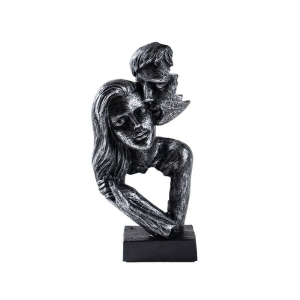Abstract Kiss Sculpture Resin 16-18 cm | Black or Bronze Finish | Textured Couple Statue for Shelf, Sideboard, Nightstand 10