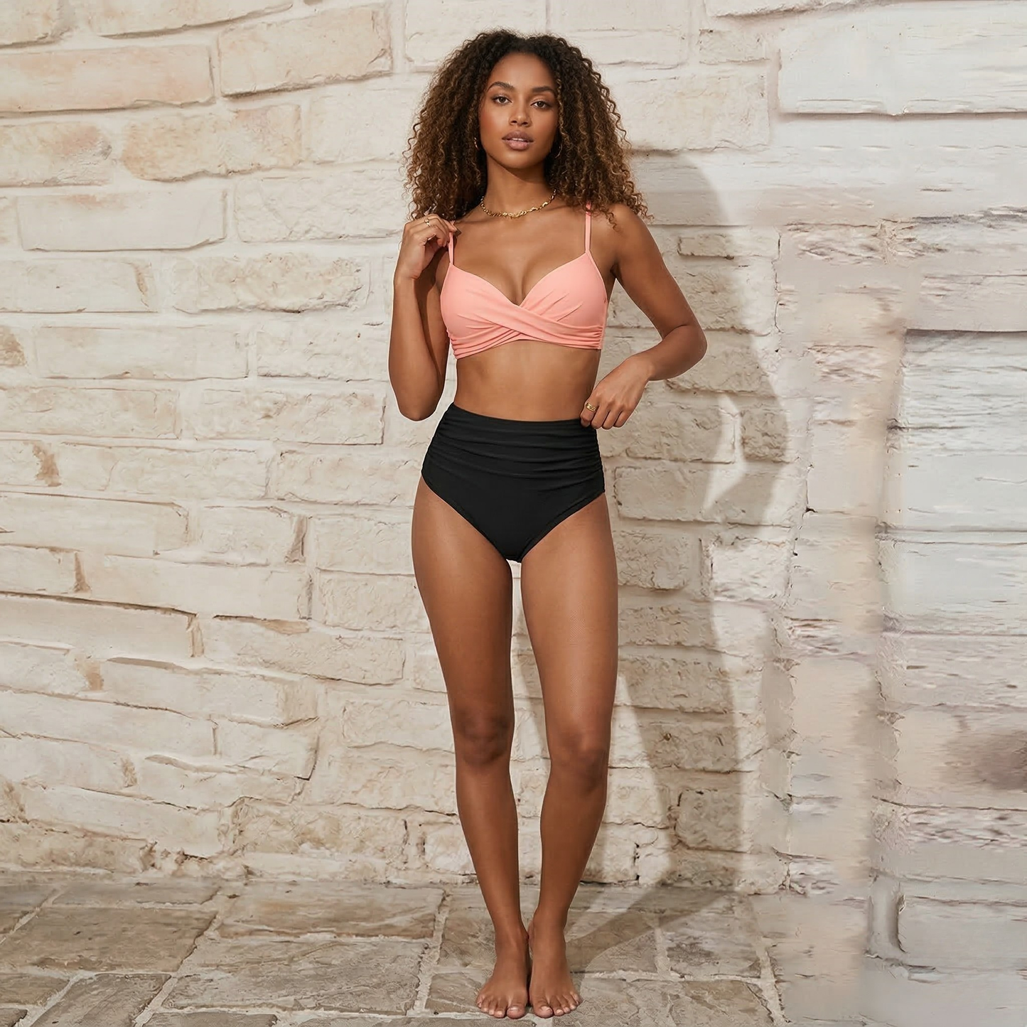 Women's High-Waist Bikini Set – Adjustable Straps Two-Piece
