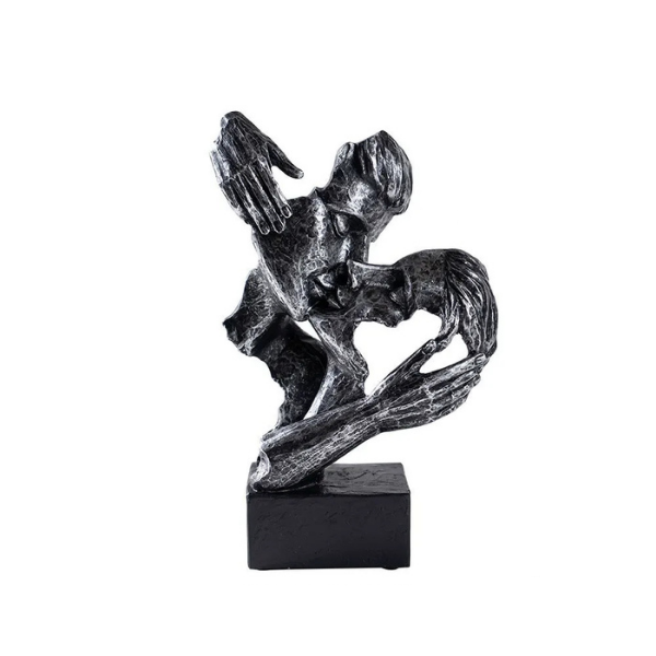 Abstract Kiss Sculpture Resin 16-18 cm | Black or Bronze Finish | Textured Couple Statue for Shelf, Sideboard, Nightstand 16