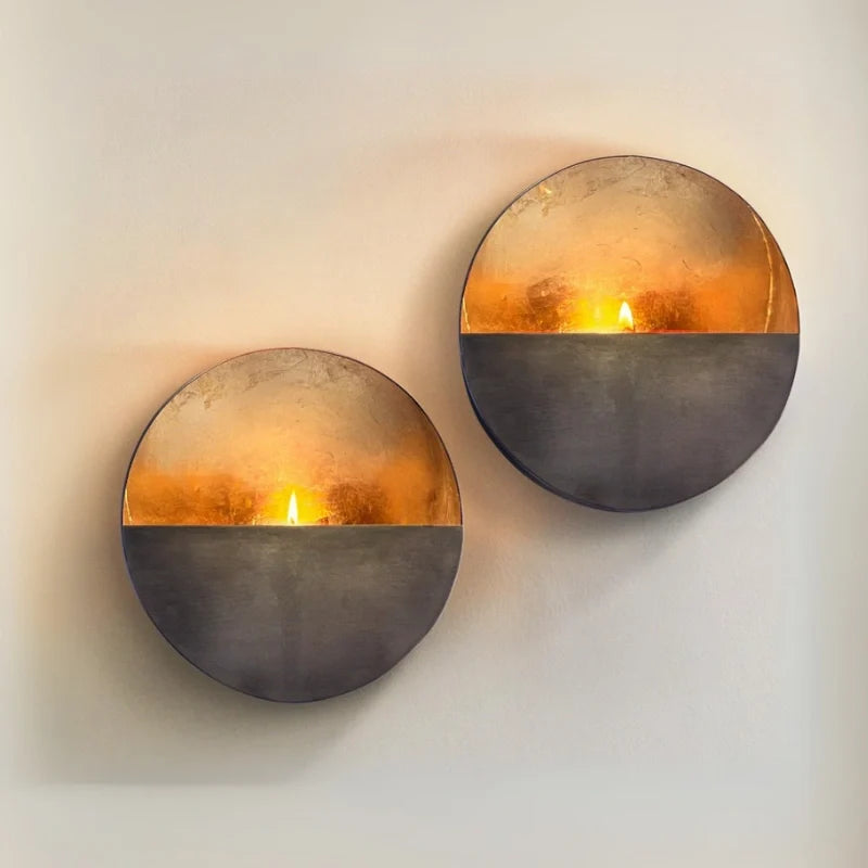 Wall Candle Holder Iron 20.5 x 8 cm | Hand-Hammered Gold Interior | Reflects Candlelight for Warm Ambient Glow 8