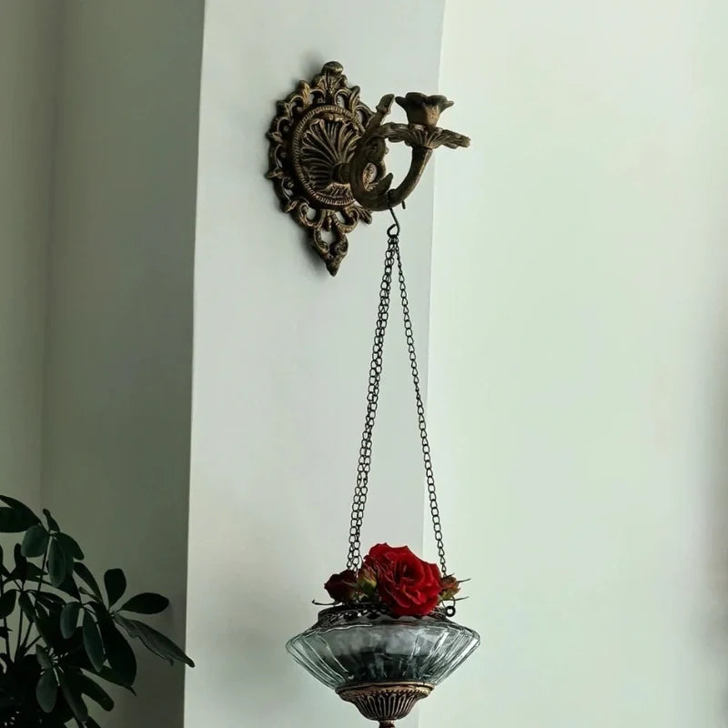 Wrought Iron Candle Sconce 18.5 x 18.5 x 13 cm | Ornate Scrollwork Wall Design | Holds Taper Candles & Doubles as Hook 14