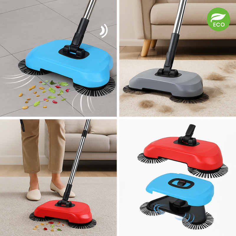 2-in-1 Vacuum Broom Stainless Steel | Cordless, No Battery, 360° Rotating Side Brushes | Works on Tile, Wood, Laminate, Carpets 5