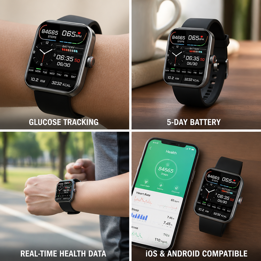 Non-Invasive Glucose Tracking Smartwatch | Heart Rate, Sleep & Activity Monitor | Up to 5-Day Battery, iOS/Android 2