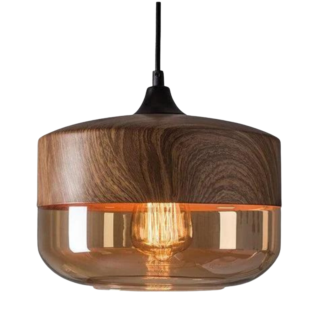 Glass and Wood Pendant Light | Scandinavian Design with Adjustable Cable | Warm Ambient Glow for Living, Dining and Bedroom 2