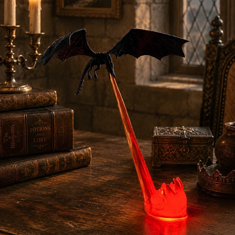 Dragon Night Light | Flying Dragon Silhouette with Fire-Breathing Illusion | Cordless, 3D-Printed PLA, Large or Small 3
