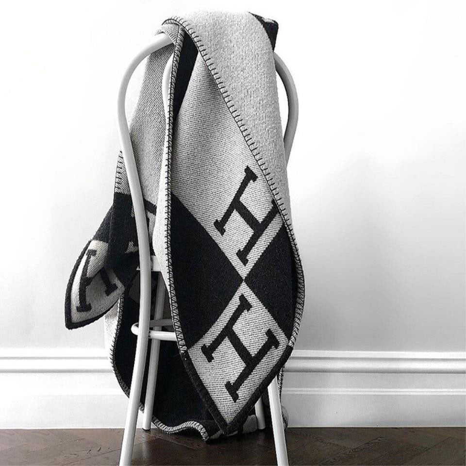 Wool Cashmere Blend Blanket | Classic Check Pattern with Subtle Lettering | Soft, Warm Throw for Sofa, Bed or Chair 13