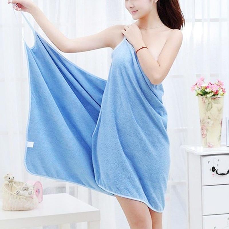Bath Towel Wearable Microfibre V-Neck Wrap Shoulder Straps with Two Side Holes 7