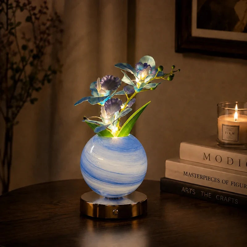 Orchid Vase Lamp, Rechargeable Cordless | Wrought Iron and Glass, 28 x 12 x 12 cm | Azure, Champagne, Blush, Dimmable 4