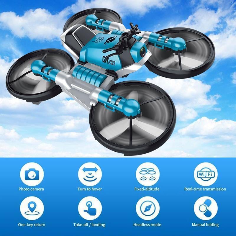 2-in-1 Folding RC Drone and Motorcycle Toy | One-Key Take Off, Headless Mode | WiFi Camera and Remote Control Options 12