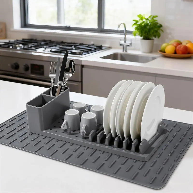 2-Pack Dish Rack Set Silicone Drying Mat Removable Tableware Holder 2