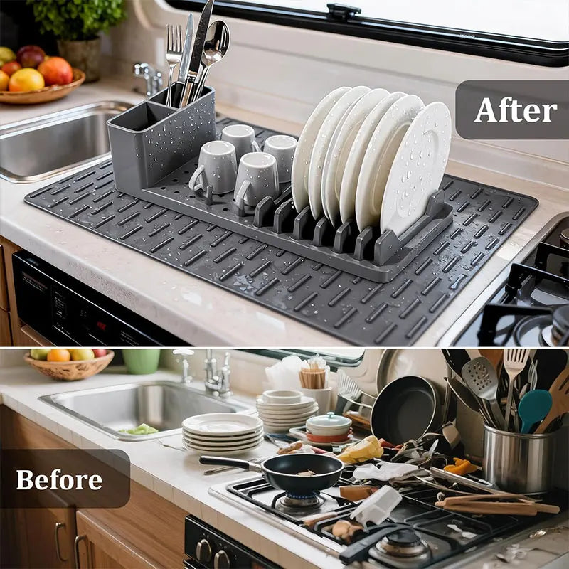 2-Pack Dish Rack Set Silicone Drying Mat Removable Tableware Holder 3