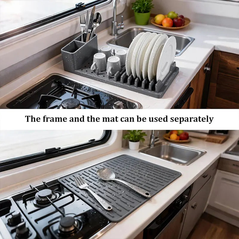 2-Pack Dish Rack Set Silicone Drying Mat Removable Tableware Holder 6