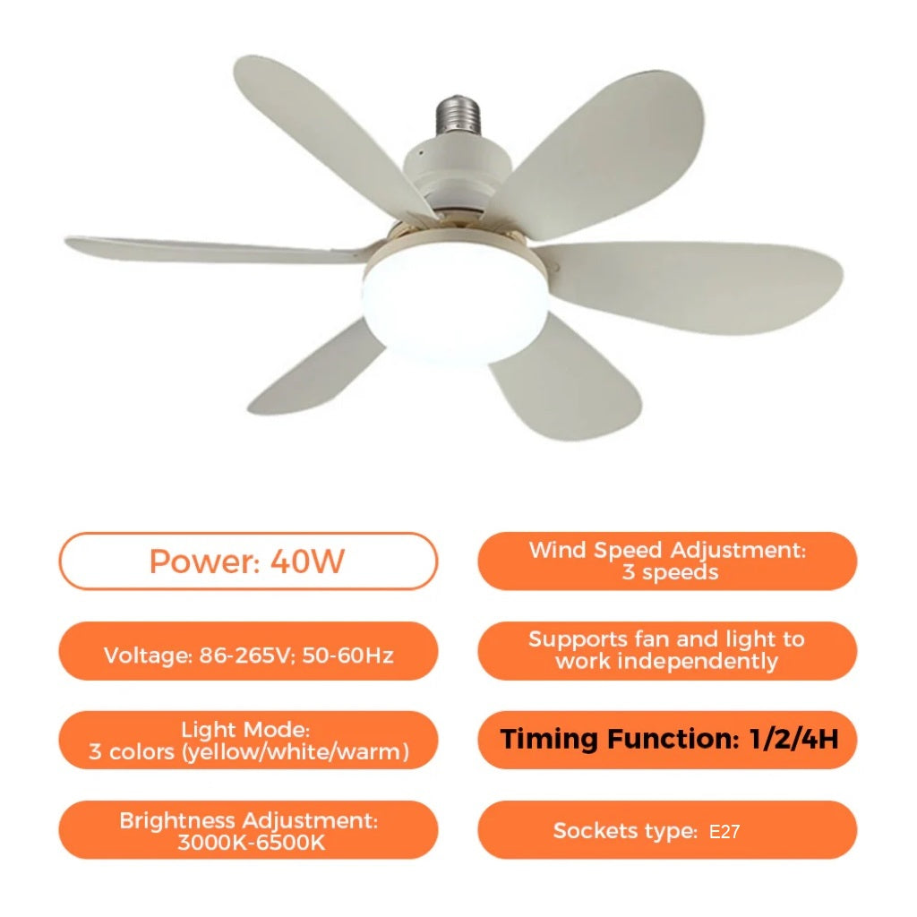 LED Ceiling Fan Light | E27/B22 Screw-In Base, 30W or 40W | Remote-Controlled 3-Speed Fan, No Wiring or Electrician Needed 15