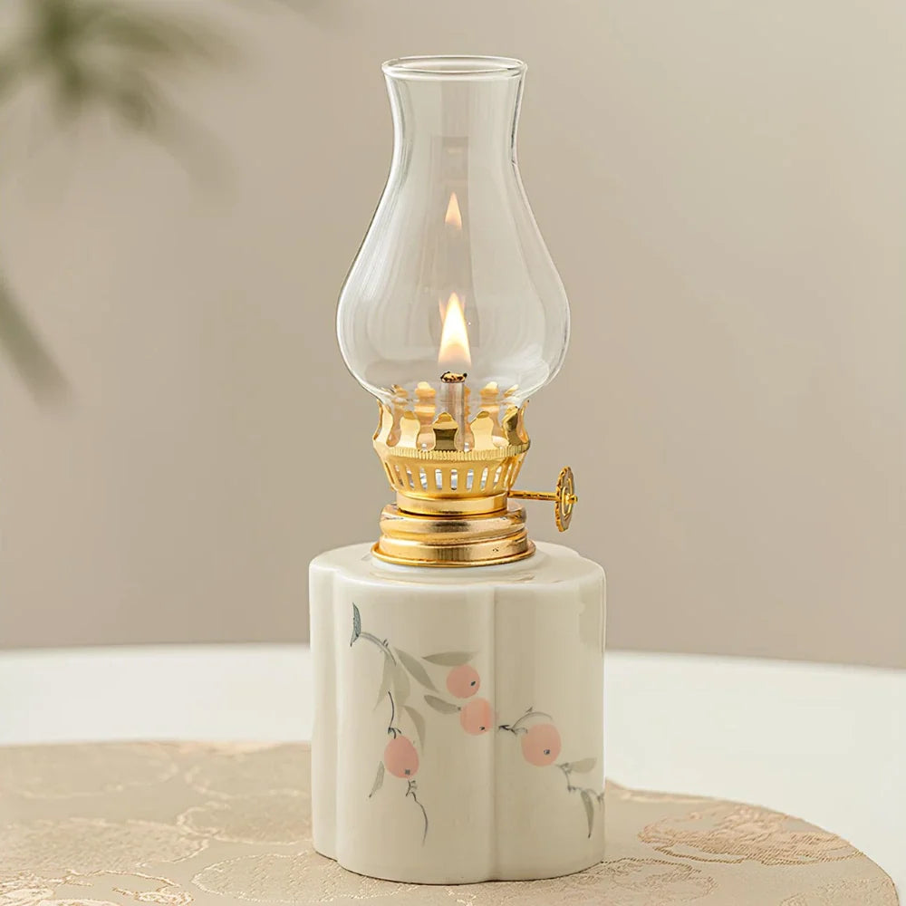 Ceramic Oil Lantern with Glass Shade, 18 cm | Adjustable Wick Flame, Bud or Classic Shape | Windproof Ambient Lighting 17