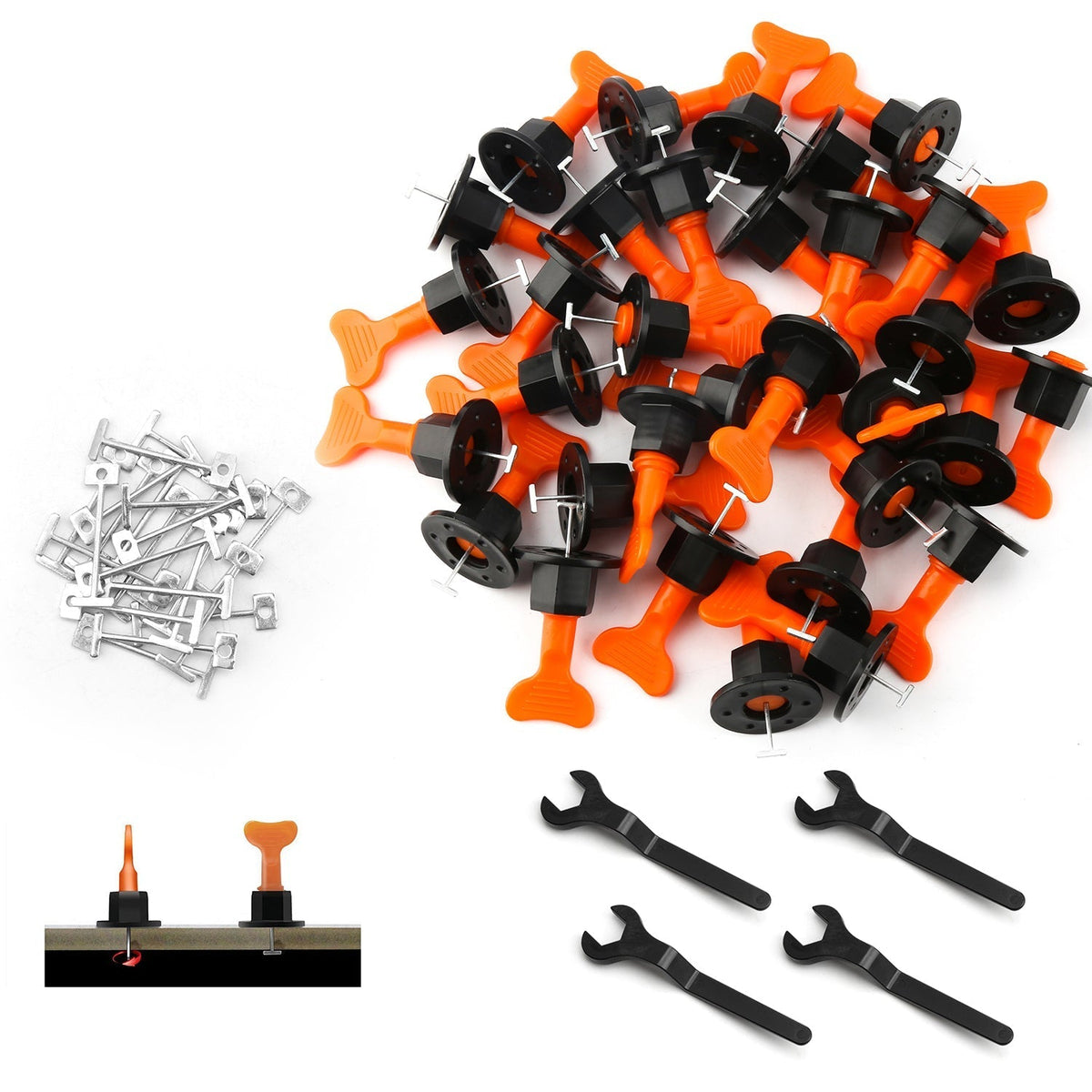 Tile Levelling System Kit 110/220 Pieces | Manganese Steel Needles, 4 Wrenches | Reusable, Ensures Flat Floors & Walls 1