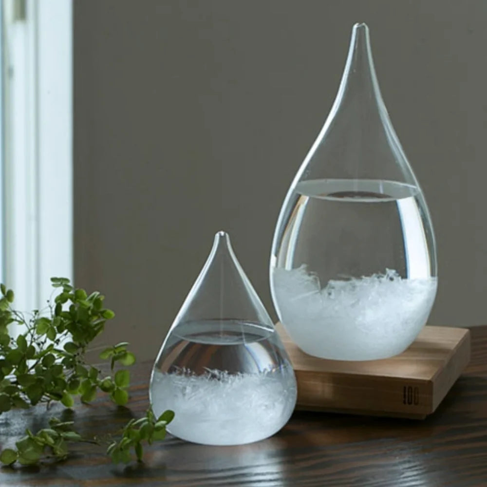 Crystal Weather Lamp Glass & Wood | Water Drop or Cube Shape, USB or Battery Powered | 7-Colour LED, Crystals React to Temperature 1