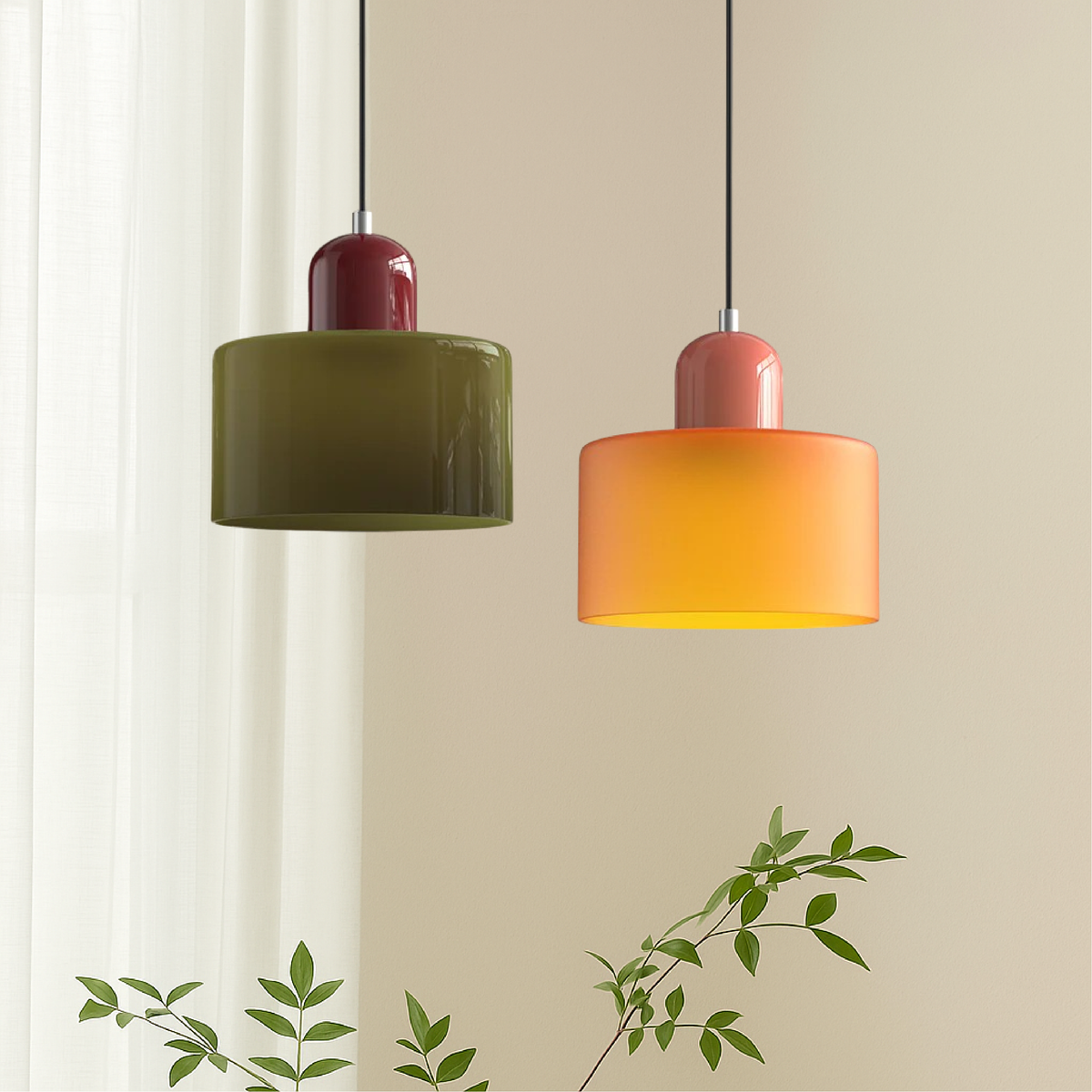 Glass Pendant Light Bauhaus Style Ø 15 cm | Coloured Glass Shade, Adjustable Cord | Warm Illumination for Dining and Living Areas 1