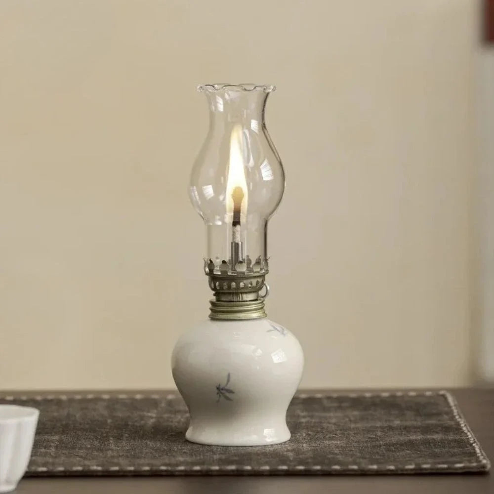 Ceramic Oil Lantern with Glass Shade, 18 cm | Adjustable Wick Flame, Bud or Classic Shape | Windproof Ambient Lighting 8