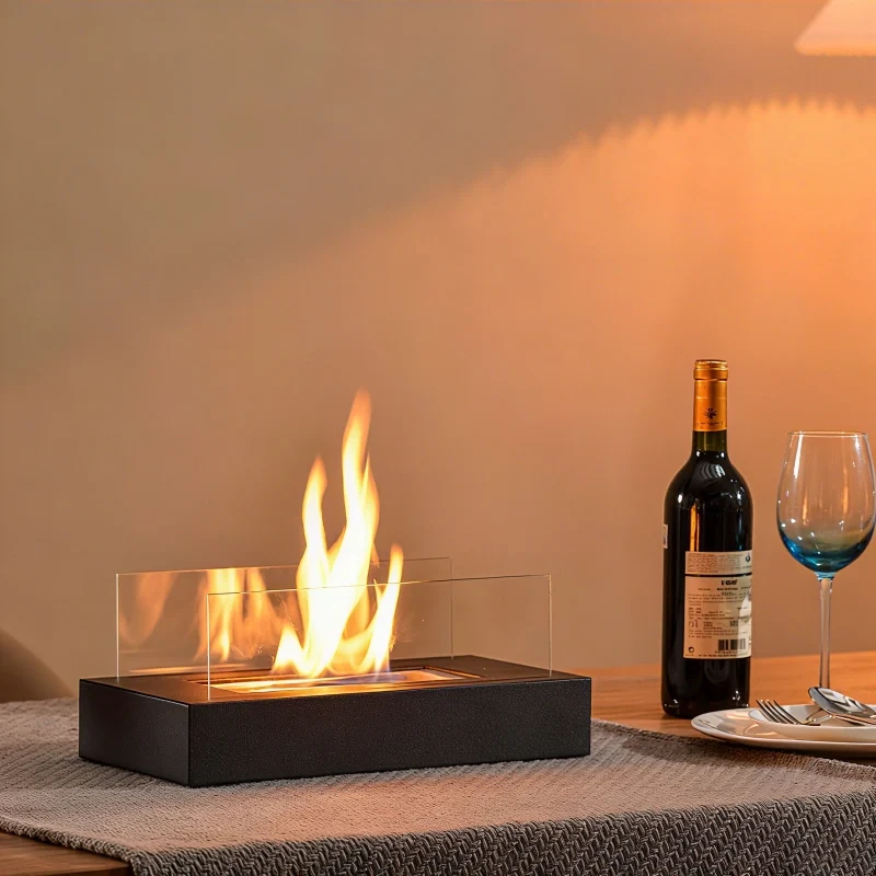 Tabletop Fireplace Metal & Tempered Glass | Ethanol Burner with Reusable Cotton Wick | Indoor & Outdoor Ambiance 7