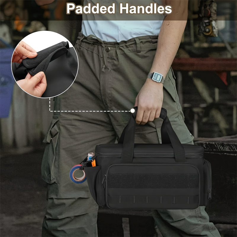 Canvas Tool Bag 36.7 x 21.5 x 20.5 cm | Black, MOLLE Expandable | Set of 2, Reinforced Handles & Shoulder Strap 4
