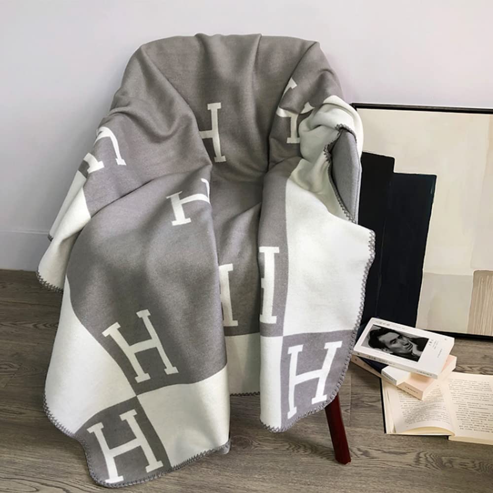 Wool Cashmere Blend Blanket | Classic Check Pattern with Subtle Lettering | Soft, Warm Throw for Sofa, Bed or Chair 12