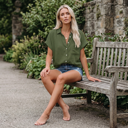 Phoebe | Women's Shirt - Oversized Button-Down with Chest Pocket