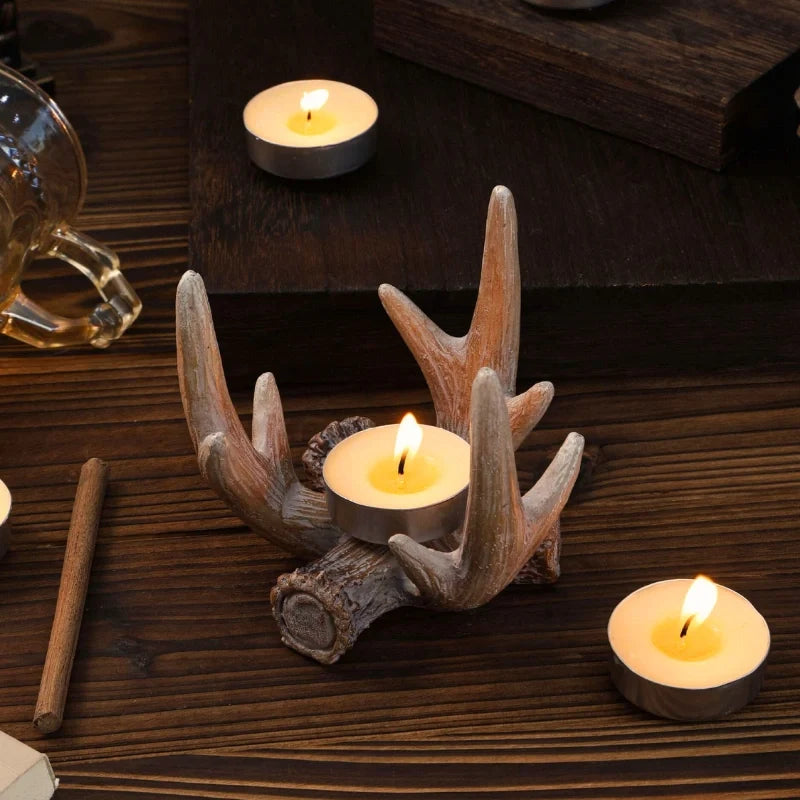 Resin Candle Holder 9 x 9 x 9 cm | Antler Design, Carved Detail | Casts Soft Ambient Shadows for Calm, Reflective Spaces 3