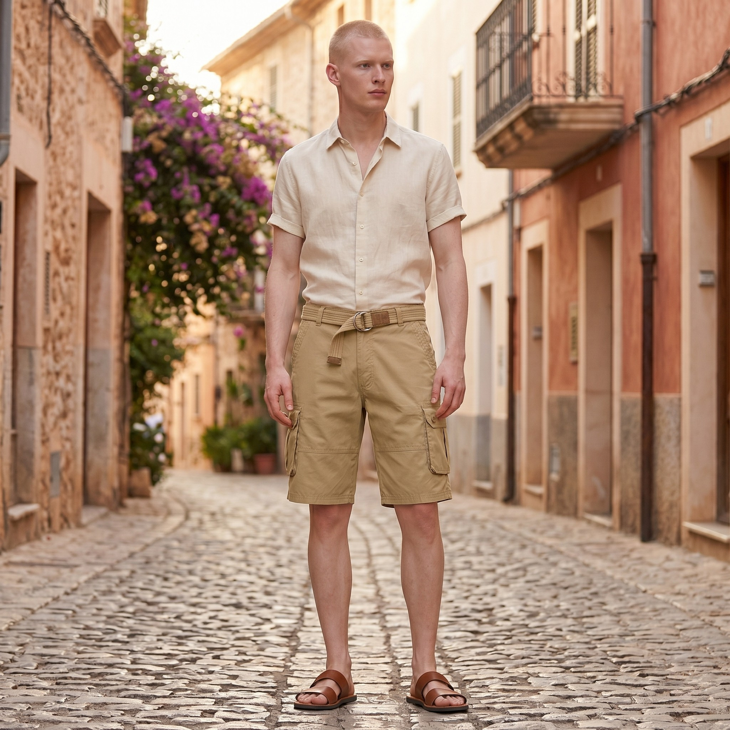 Men's Cargo Shorts – 100% Cotton, Straight Fit, Knee-Length