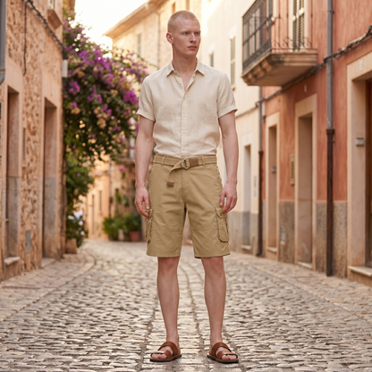 Men's Cargo Shorts – 100% Cotton, Straight Fit, Knee-Length