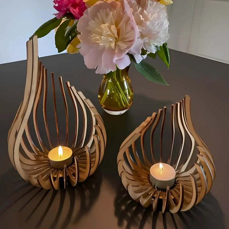 Wooden Teardrop Candle Holder, 16.5-29.5 cm | Hollow Carved Shadow Design | DIY Puzzle Assembly, Available in 4 Sizes 2