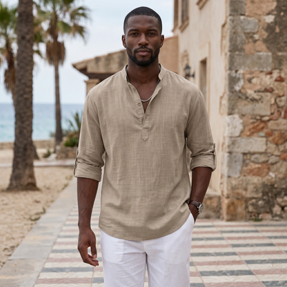 Aurelio | Men's Linen Shirt – Stand Collar, Relaxed Fit
