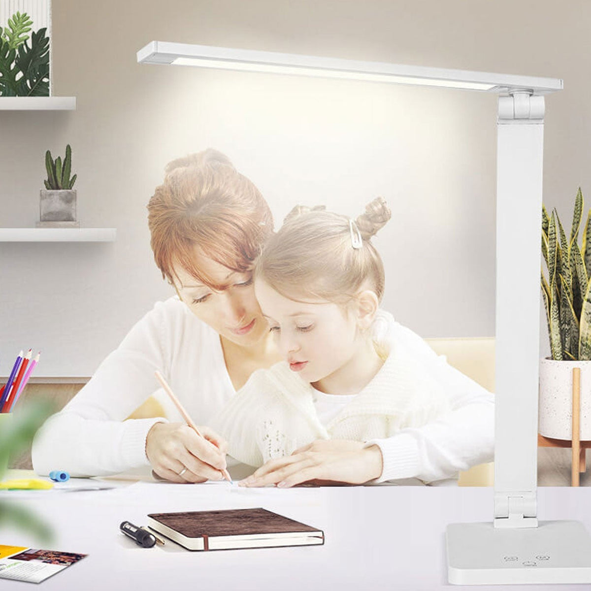 Foldable LED Desk Lamp Aluminium | Touch Dimmer, USB Powered | Adjustable Folding Arm, 700 Lumens, Black or White 16