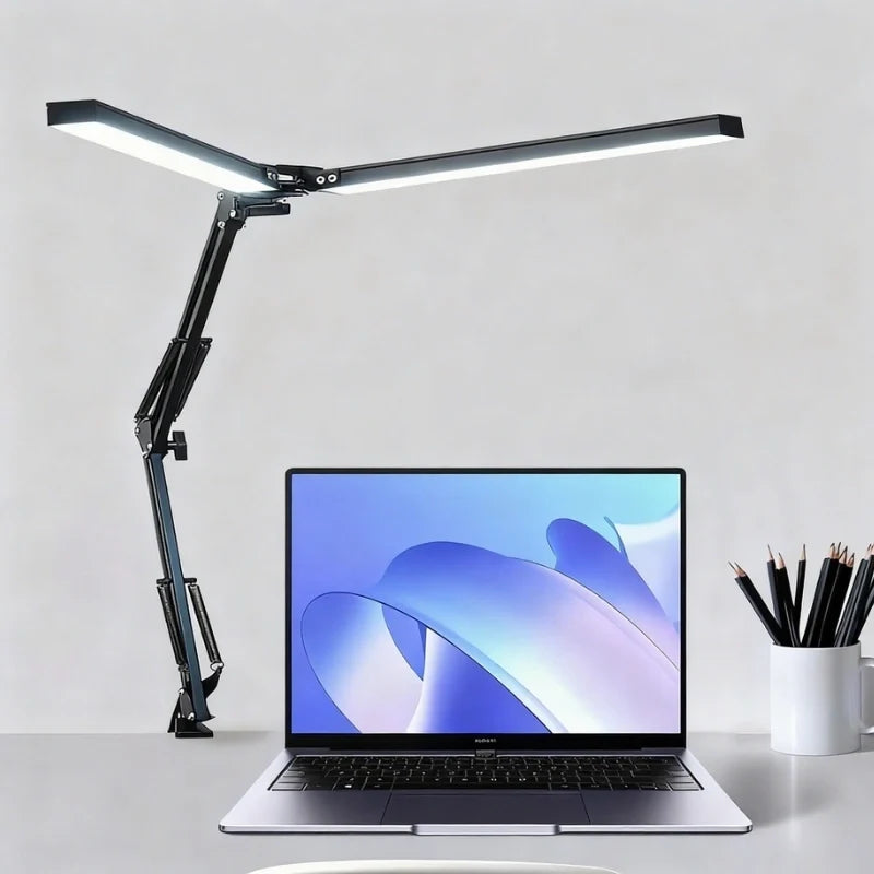 LED Desk Lamp Dual Head | 360° Rotatable Arms, Clamp Base | Remote & Touch Control, 3 Colour Temperatures, Dimmable 2