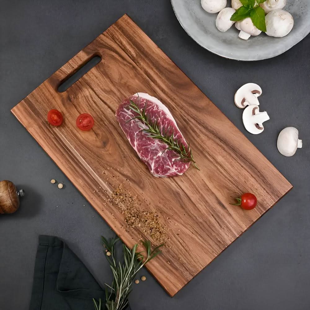 Acacia Wood Cutting Board | Built-In Handle for Carrying and Hanging | Chopping, Serving and Storage for Indoor and Outdoor Use 6