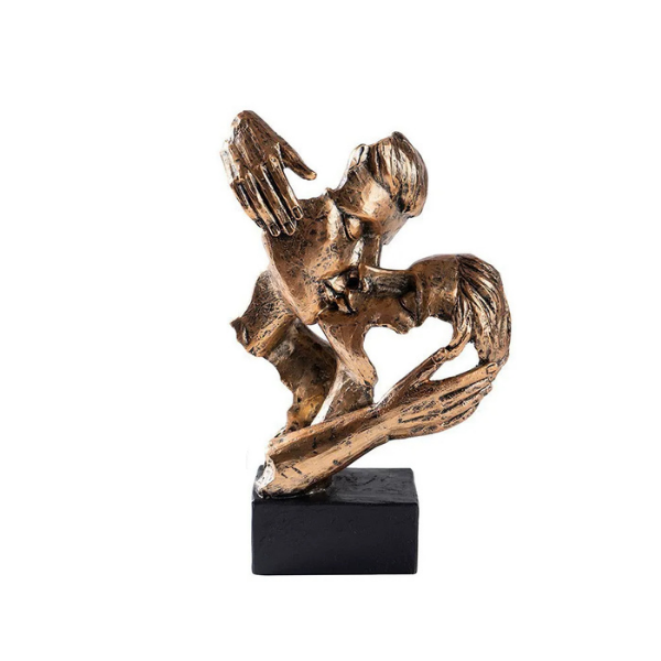 Abstract Kiss Sculpture Resin 16-18 cm | Black or Bronze Finish | Textured Couple Statue for Shelf, Sideboard, Nightstand 17