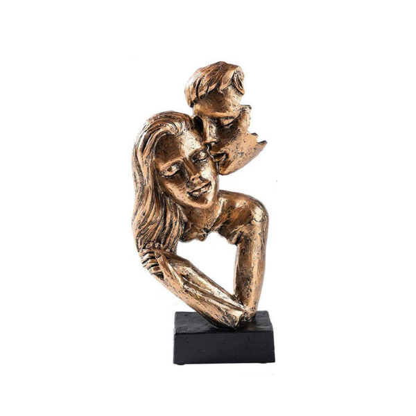 Abstract Kiss Sculpture Resin 16-18 cm | Black or Bronze Finish | Textured Couple Statue for Shelf, Sideboard, Nightstand 11