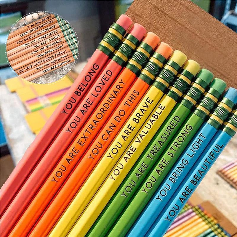 Motivational Message Pencil Set 10 Pack | Assorted Inspirational Designs | Encourages Confidence for School or Office 10